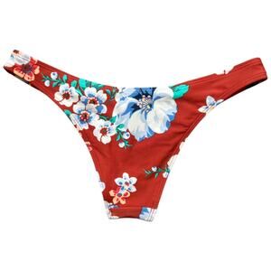 NWT Aerie Rusty Red / Blue Floral Cheeky Bikini Bottoms Size Small